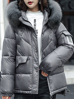 Manteau Matelassé Verni Fausse Fourrure Femme à Capuche avec Manches Longues avec Poches Unicolore Manteau Femme