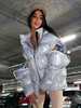 Manteau Matelassé Verni Femme Court à Capuche avec Manches Longues à Zip Unicolore