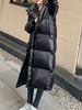 Manteau Matelassé Verni Longue Femme Comme Doudoune à Capuche avec Manches Longues à Zip avec Poches Unicolore Manteau Femme