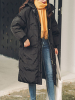 Manteau Matelassé Veste Femme Mi-long Comme Doudoune à Capuche avec Manches Longues à Zip avec Poches Unicolore