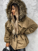 Manteau Matélassé Comme Doudoune à Capuche avec Manches Longues Coupe Cintrée à Lacets avec Poches Unicolore