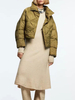 Manteau Matélassé Comme Doudoune Femme Court à Col Montant avec Manches Longues avec Poutons Pressions Unicolore