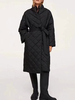 Manteau Matélassé Comme Doudoune Femme Long à Col Montant avec Manches Longues Coupe Cintrée à Lacets Unicolore