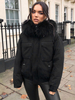 Manteau Matélassé Court en Fausse Fourrure avec Manches Longues àà Zip Unicolore Manteau Femme