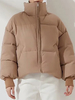 Manteau Matélassé Court Femme à Col Montant avec Manches Longues à Zip Unicolore