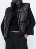 Manteau Matélassé Court Femme à Col Montant Sans Manches à Zip Unicolore