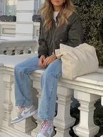 Manteau Matélassé Court Femme à Col Revers avec Manches Longues avec Poches Unicolore