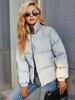 Manteau Matélassé Court Femme à Col Revers avec Manches Longues Zip Unicolore