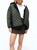 Manteau Matélassé Court Femme Verni à Capuche avec Manches Longues avec Boutons Pressions Unicolore