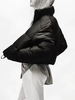 Manteau Matélassé Court Femme Verni à Capuche avec Manches Longues avec Boutons Pressions Unicolore
