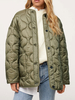 Manteau Matélassé Court Femme Verni à Col Rond avec Manches Longues avec Boutons Pressions Unicolore