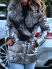 Manteau Matélassé en Fausse Fourrure Femme Verni avec Manches Longues à Zip avec Poches Unicolore