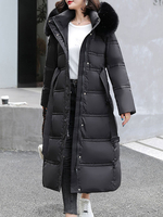 Manteau Matélassé Femme à Capuche avec Manches Longues Coupe Cintrée à Lacets avec Boutons Unicolore