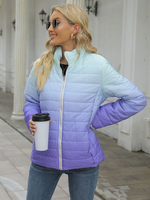 Manteau Matélassé Imprimé Court à Col Montant avec Manches Longues à Zip Bicolores Manteau Femme