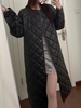 Manteau Matélassé Long Femme à Col Revers avec Manches Longues Unicolore