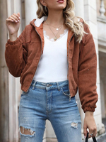 Manteau Matélassé Taille Haute à Capuche avec Manches Longues à Zip Bicolores Manteau Femme