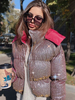 Manteau Metalassé Verni Femme Court Comme Doudoune à Capuche avec Manches Longues Bicolores Manteau Femme