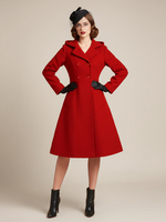 Manteau mi-long croisé en laine à capuche style trapèze vintage pour femme (2025)