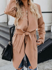 Manteau Mi-long Femme à Col Revers avec Manches Longues Coupe Cintrée à Lacets avec Poches Unicolore Manteau Femme