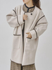 Manteau Mi-long Femme à Col Rond avec Manches Longues avec Poches Bicolores