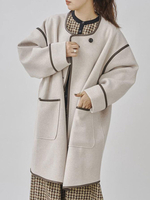 Manteau Mi-long Femme à Col Rond avec Manches Longues avec Poches Bicolores