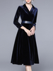 Manteau Mi-long Femme en Velours à Col Revers avec Manches Longues Coupe Cintrée avec Poches Unicolore Manteau Femme