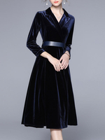 Manteau Mi-long Femme en Velours à Col Revers avec Manches Longues Coupe Cintrée avec Poches Unicolore Manteau Femme