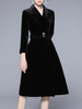 Manteau Mi-long Femme en Velours à Col Revers avec Manches Longues Coupe Cintrée avec Poches Unicolore Manteau Femme