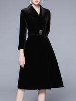 Manteau Mi-long Femme en Velours à Col Revers avec Manches Longues Coupe Cintrée avec Poches Unicolore Manteau Femme
