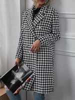 Manteau Mi-long Femme Imprimé à Col Revers avec Manches Longues Bicolores Manteau Femme