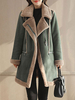 Manteau Mi-long Femmes Hiver Cousu Fausse Fourrure à Col Revers avec Manches Longues Fermeture à Zip avec Poches Bicolores