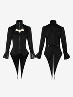 Manteau mi-long gothique noir pour femme trench slim col montant smoking palais