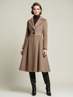 Manteau mi-long vintage en laine avec coupe en X et revers crantés pour femme 2025