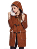 Manteau Mi-longs Hivers Femmes à Capuche avec Manches Longues avec Poches Cousu Bicolores