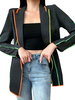 Manteau noir à col en V à manches longues en coton pour femmes