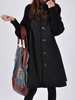 Manteau noir en laine surdimensionné boutonné avec col montant pour femmes