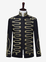 Manteau noir vintage à boutons rétro et blocs de couleurs à manches longues en polyester pour homme