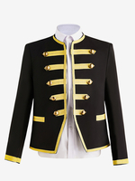 Manteau noir vintage à manches longues en polyester avec boutons de style européen et blocs de couleurs costumes rétro pour homme