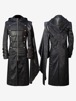 Manteau noir vintage à manches longues en polyester et fibre de polyester pour homme