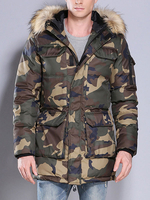 Manteau Parka Hommes 2021 Capuche Fourrure Drawstring Camo Imprimé Manteau d