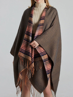 Manteau Poncho Femme Manteaux Cape à Manches Longues à Carreaux Marron Profond