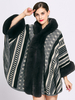 Manteau Poncho Femme noir à capuche manches 3/4 color-block surdimensionné Manteau Hiver