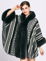 Manteau Poncho Femme noir à capuche manches 3/4 color-block surdimensionné Manteau Hiver