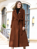 Manteau Pour Femme Café Marron Col Rabattu Manches Longues Ceinture Classique Manteau D