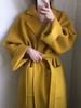 Manteau pour femme col rabattu à lacets ceinture surdimensionnée manteau portefeuille jaune