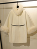 Manteau pour femme écru blanc col haut manches longues fausse fourrure manteau en laine élégant superposé
