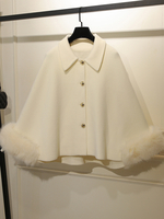 Manteau pour femme en blocs de couleurs col rabattu fausse fourrure manteau dhiver blanc décontracté