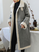 Manteau pour femme gris col rabattu manteau dhiver décontracté en fausse fourrure