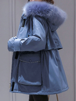 Manteau pour femme Manches Longues Veste Bleu Poches Parka Manteau d\