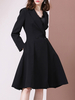Manteau pour femme noir col en V manches longues boutons décontracté manteau en laine trench-coat
